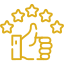 Illustration of a thumbs-up with stars, symbolizing positive reviews and customer satisfaction.
